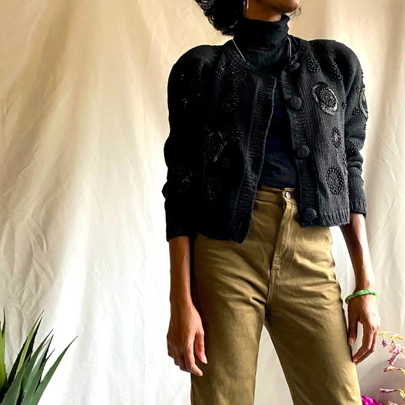 Crop sequins vintage sweater cardigan size small made in Hong Kong - Picture 4 of 9